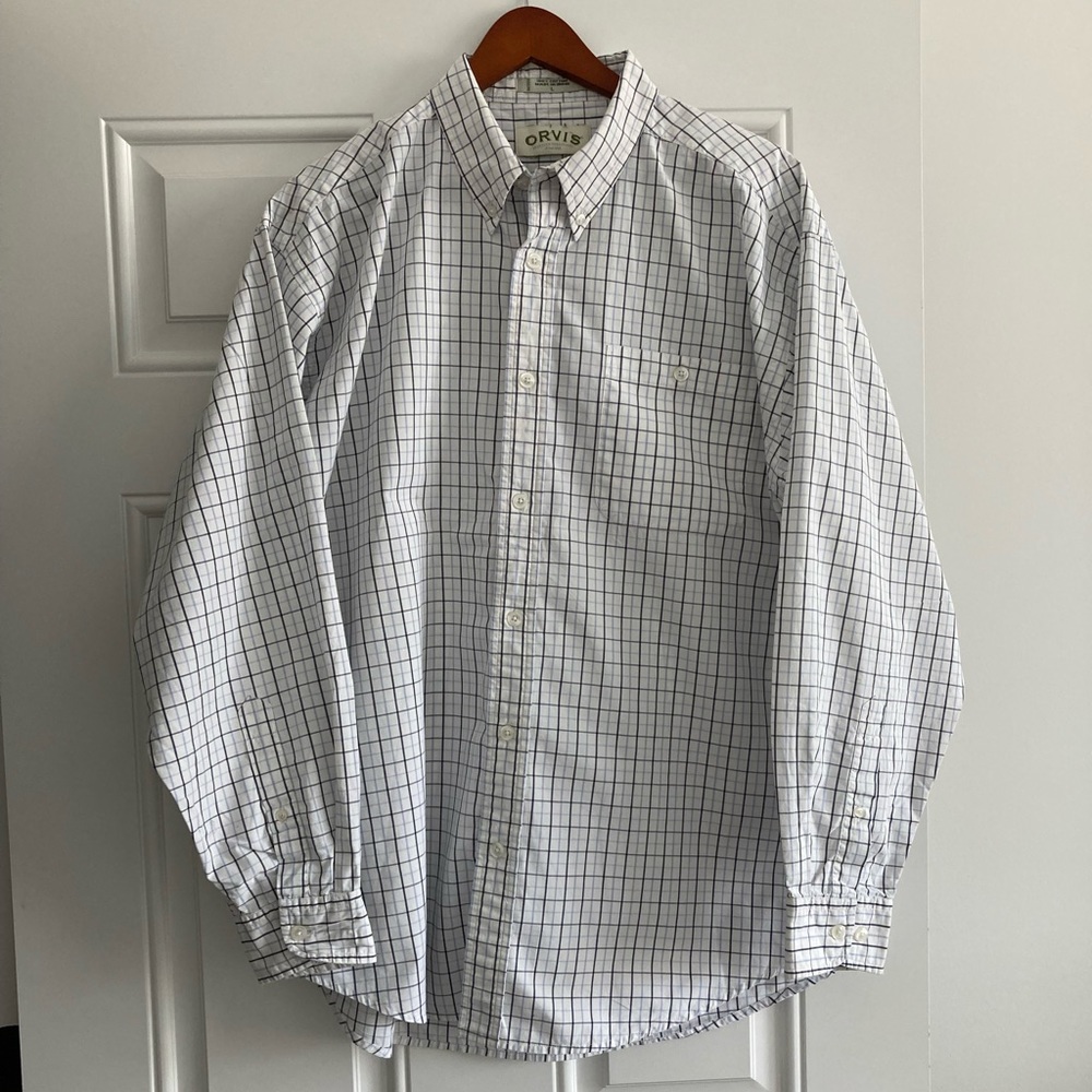 Orvis Blue plaid shirt cotton L button down